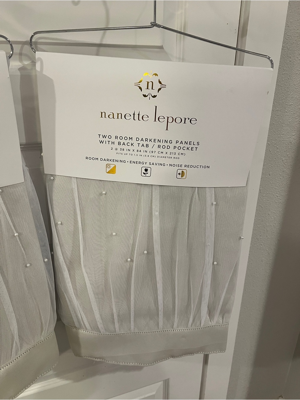 Nanette Lepore Sheer Pearl-Embellished Curtain Panels in Soft White